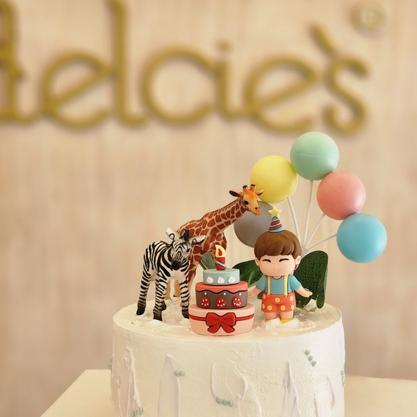 Rustic Cream Cake + Boy's Bday Party with Baby Animals Toppers 