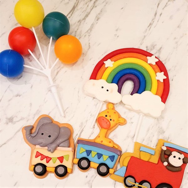 Animal Train and Rainbow Balloon Topper Set