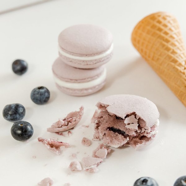 GF Blueberry Macarons - 12pc (Eggless, Dairy-Free, Gluten Free, Lower Sugar)