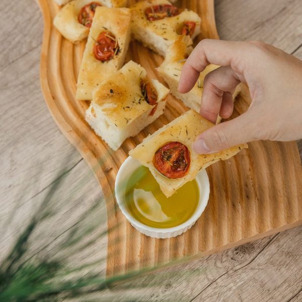 Italian Focaccia bread with tomatoes and herbs (eggless, dairy-free, nut-free) Italian Focaccia bread with tomatoes and herbs (eggless, dairy-free, nut-free)