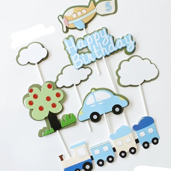 Car and Train Blue theme Paper Topper (non-edible)