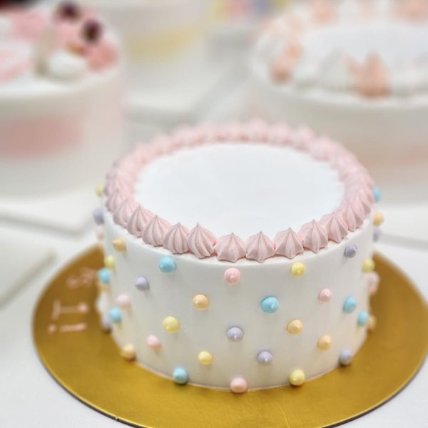 Cream Rainbow Polka Dots Cake 
